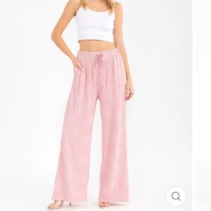 0308.  ELASTIC WAIST FRONT POCKET WIDE LEG DETAILED PANTS